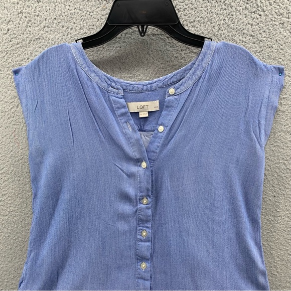 Ann Taylor Loft Top Blouse Women’s XSP Blue Chambray Button Up Front Sleeveless - Picture 5 of 8